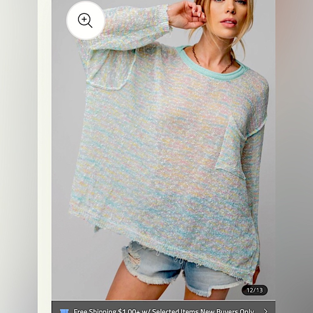Easel Confetti Oversized Pullover Large NWT
